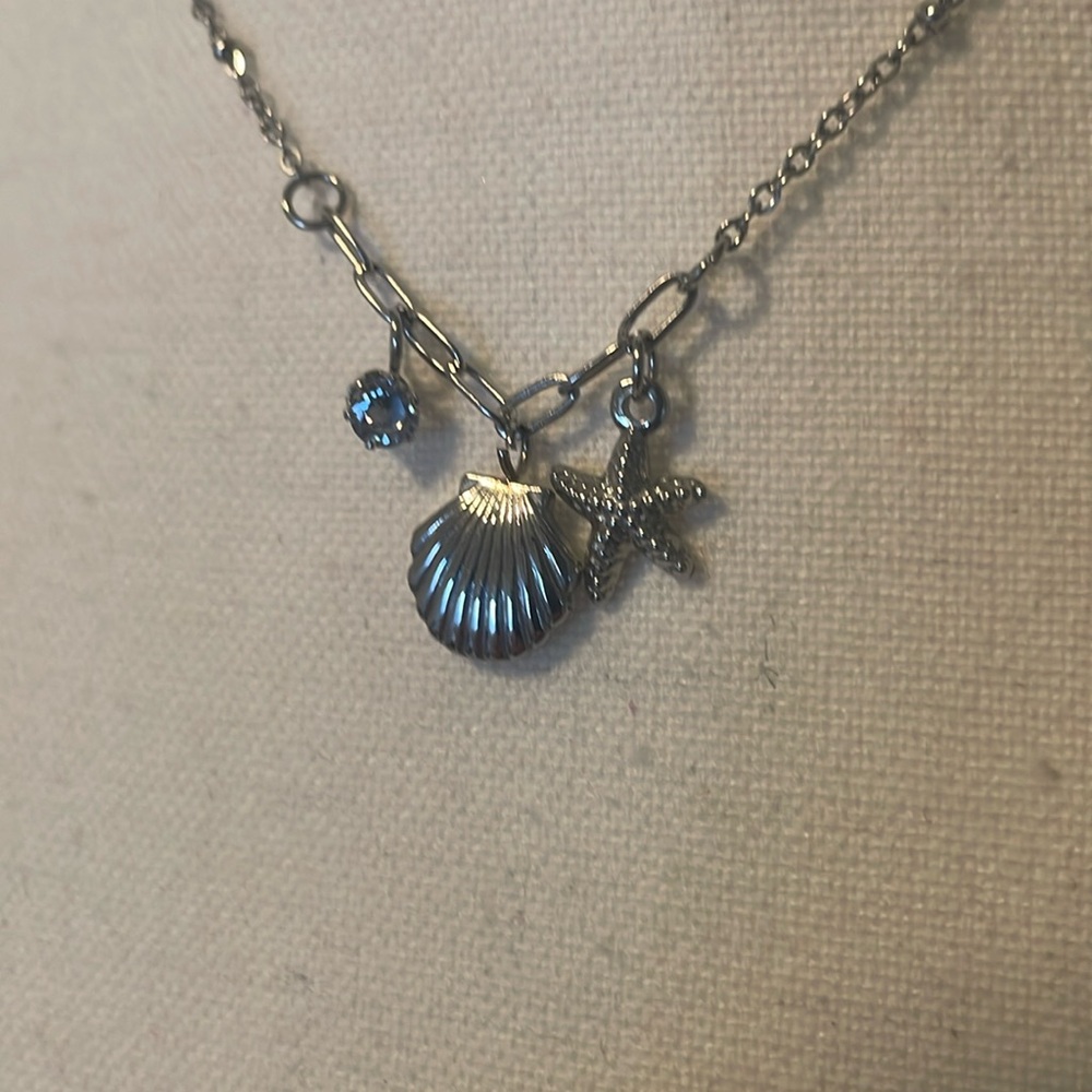 Necklace, beach theme, stainless steel